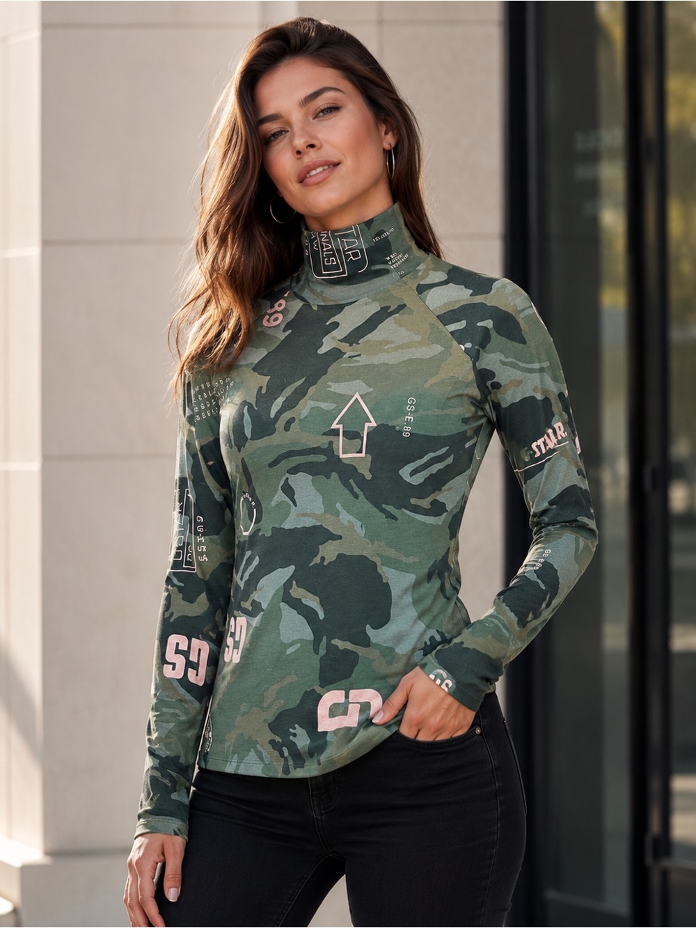 G-Star RAW Lecite AO Slim Turtle Top Camo Pink Graphic L NWT